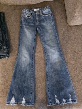 Flying Monkey Girls Blue Flared Distressed Jeans